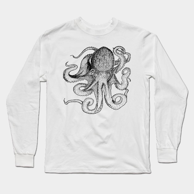 Octopus black line drawing Long Sleeve T-Shirt by ThistleRosep